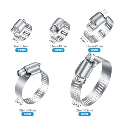 40 Pcs Hose Clamps Stainless Steel, 6-51mm Adjustable Worm Gear Pipe Clamps, Fuel Line Hose Clips Heavy Duty for Plumbing, Dishwasher, Automotive, Washing Machine, Mechanical - size: 40 pcs (1/4'' - 2'')