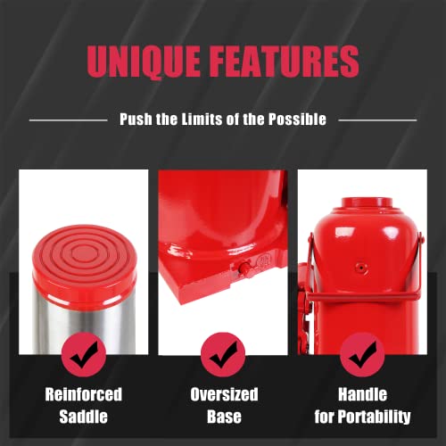 BIG RED 50 Ton (100,000 LBs) Capacity Hydraulic Welded Ultra Duty Bottle Jack, T95007 - color: Red, size: 50 Ton - Standard, style: 50 Ton - Standard