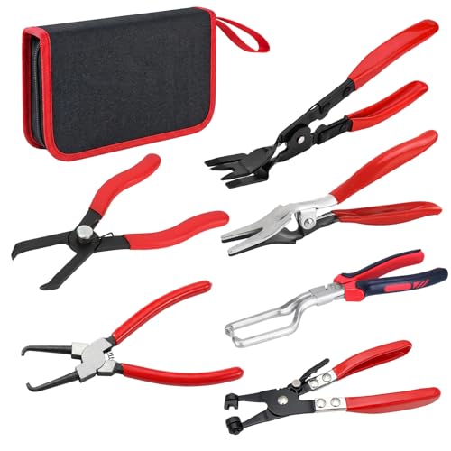 6 Pcs Fuel Line Pliers Set, Automotive Hose Removal Pliers for Auto Repair | Hose Clamp Plier Kit with Storage Bag, Includes Push Pin Pliers, Panel Removal & Electrical Disconnect Tools - color: 6 Option