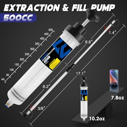 ExtreSpo 500CC Fluid Extractor, Fluid Syringe Pump, Oil Extractor for Cars Ships Engines Lawn Mowers Fluid Extraction and Filling, with 2 Transparent Hose