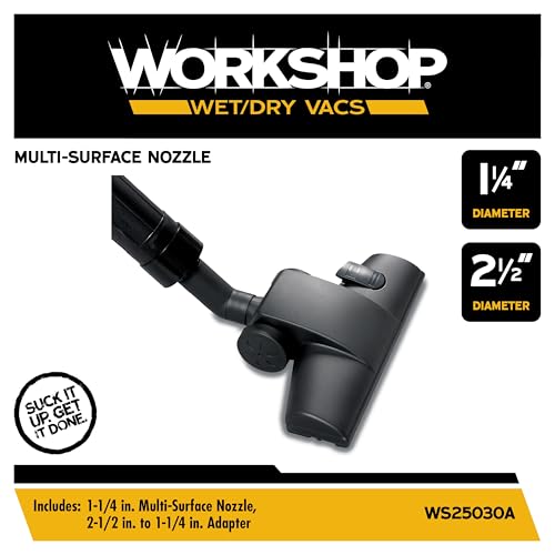 WORKSHOP Wet/Dry Vacs WS25030A Carpet and Hard Floor Nozzle Vac Attachment | Make Multi-Surface Floor Cleaning Easy, For WORKSHOP Shop Vacuum Cleaners, Fits Most 1-1/4-in. and 2-1/2-in. Extension Wands