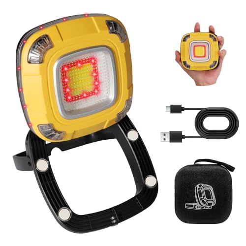 Magnetic Work Light, 10,000 mAh Rechargeable LED Portable Lamp | 2,000 Lumen Floodlight, 9 Light Modes with 1/4" Threaded Port for Machinist Auto Underhood Outdoor Camping - color: Yellow-1 PACK