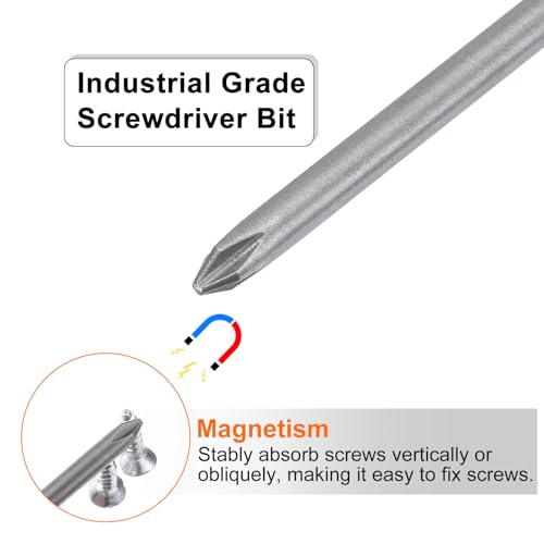 HARFINGTON 5pcs #1 Phillips Screwdriver Bit PH1 1/4" Hex Shank 8" (200mm) Long Magnetic S2 Steel Industrial Grade Screw Driver Bit Cross Head Electric Drill Bits 0.157" (4mm) Rod - size: PH1 x 200mm x 4mm