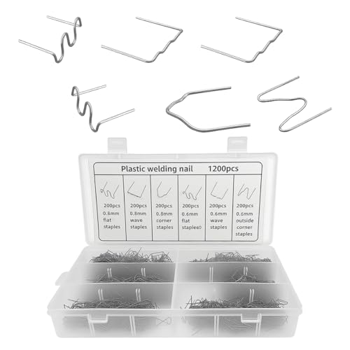 1200PCS Plastic Welder Staples - 6 Different Shapes 0.6 0.8mm Hot Staples Car Plastic Welding Kit with Storage Box - Stainless Steel Bumper Welding Rods Nails Repair Kit for Dashboard Lamp Holder