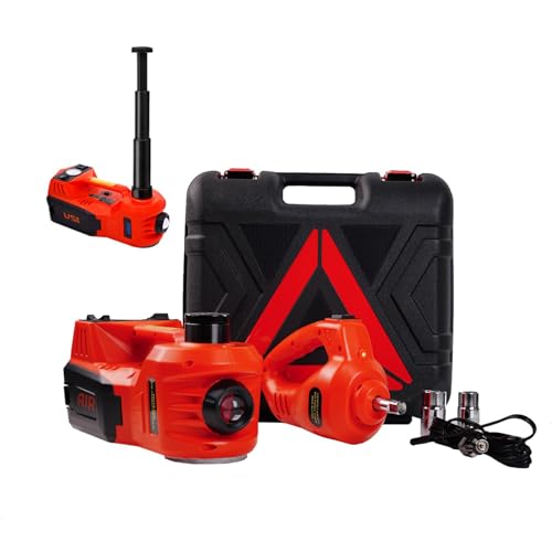 ROGTZ Electric Hydraulic Car Jack Kit 5 Ton 12V Portable Lift Range 17.7 Inch with Impact Wrench and Tire Inflator Pump for SUV Sedan Truck Car Repair Floor Jack for Vehicle Tire Change with LED Light - color: Red+Wrench