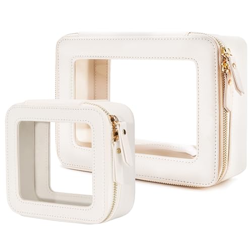 Aveniee Clear Makeup Bag Set (2-Piece Mini & Midi) - Travel Toiletry Organizer for Women, Waterproof Cosmetic Pouch & Car Accessory for Travel Size Toiletries, White - color: Off-White, style: Compact Duo