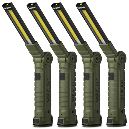 Coquimbo Rechargeable LED Work Light, Tools Gifts for Men, 4 Pack Green | BBQ Grill Light, Magnetic Flashlight for Garage Repair, Camping, Power Outages, Emergency Use, 360 Rotating, Hanging Hook - color: Green, size: 4 Pack