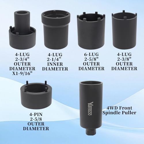 Spindle Nut Socket Tool Kit, 4WD Lug Out Spindle Sockets Set | 6 Pcs Axle Hub Lock Nut Socket Remover Installer 1/2" Drive Compatible with Ford Dana 44/80 Toyota Dodge GMC Chevrolet