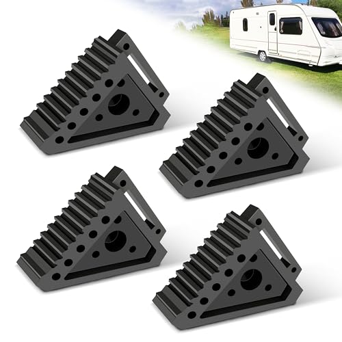 4 Pcs Black Wheel Chock Heavy Duty Solid Rubber, RV Wheel Chock Trailer Wheel Chocks, Durable Tire Chocks Premium Wheel Stopper for Car, Truck, Travel, Trailers, RV, ATV, 8" x 4" x 6"
