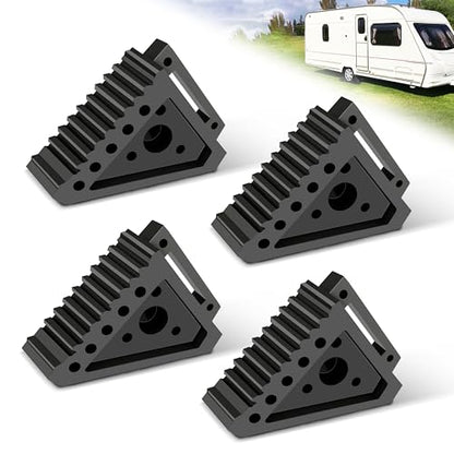 4 Pcs Black Wheel Chock Heavy Duty Solid Rubber, RV Wheel Chock Trailer Wheel Chocks, Durable Tire Chocks Premium Wheel Stopper for Car, Truck, Travel, Trailers, RV, ATV, 8" x 4" x 6"