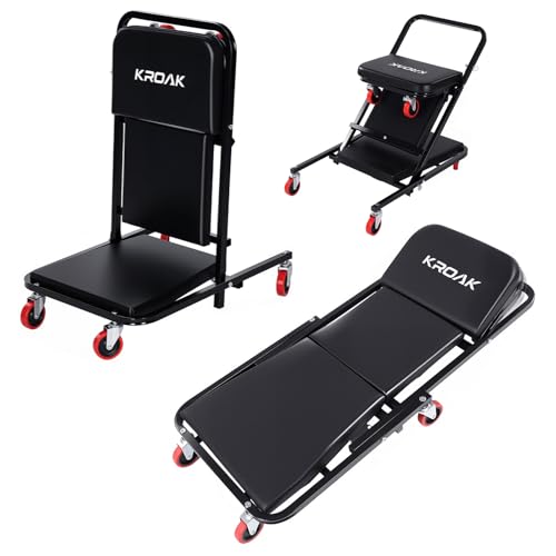 KROAK Creeper, 40 Inches 4 in 1 Z Creeper Seat 2025 Upgraded 450 lbs Capacity Garage Chair Adjustable Rolling Folding Car Creeper with 6 pcs 3" Wheels,Lay Down or Sit for Garage, Shop, Auto Repair