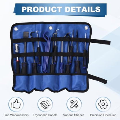 15Pcs Hook and Pick, Straight Head Magnetic Pickup Tool Plastic Pry Pieces Large Small Hook Short Pry Bar Gasket Scraper for Remove Hoses Gaskets Car Panel Fastener, Blue - color: Blue