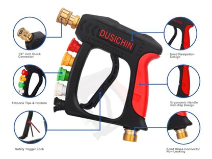 DUSICHIN Foam Cannon Short Pressure Washer Gun 1/4 Inch Quick Connector,5 Pressure Washer Nozzle Tips Car Wash Foam Gun 3/8'' Swivel Quick Connector,M22-14mm M22-15mm Fitting,Not Use with Garden Hose