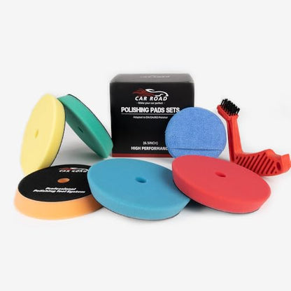 CARROAD 7pc 6.5 Inch Buffing Pads Kit - Heavy Cut to Finishing Foam & Wool Pads for DA/RO Polisher - Removes Scratches, Oxidation & Swirl Marks - 50+ Reusable Cycles - size: 7pc 6.5inch