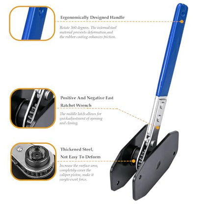 Brake Caliper Compression Tool with 4 Hooks & Blue Grip - Caliper Piston Compressor Tool, Brake Pad Spreader for Single/Twin/Quad Piston Disc Brake Repair
