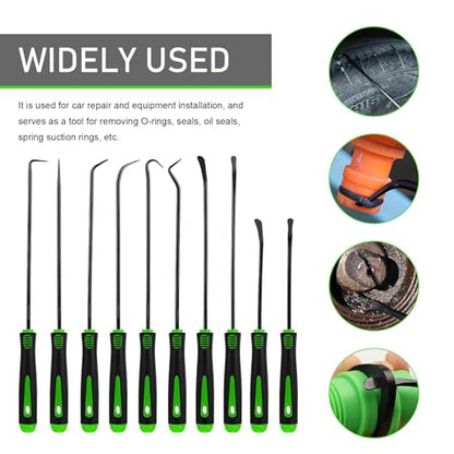 10 PCS Pick Hook Tool Set, Car Oil Seal O-ring Precision Pick Hook Removal Tool, Seal Puller for Removing Hoses, Gaskets, Locks, Universal for Most Cars, Trucks, SUVs (Green)