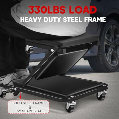 40 inch Foldable Z Creeper Rolling Seat for Garage Shop Auto Repair | 330LBS Capacity 2 in 1 Chair with Wheels, Black - style: 40inch-Black