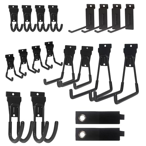 NeatiEase 20 PCS Slatwall Accessories Kit for Garage Rooms Shops Storage Organizing Display, Slat Wall Accessory Includes 18 PCS Multisized Heavy Duty Slatwall Hooks and 2 Pack Velcro Straps - color: Black, size: 20 pcs