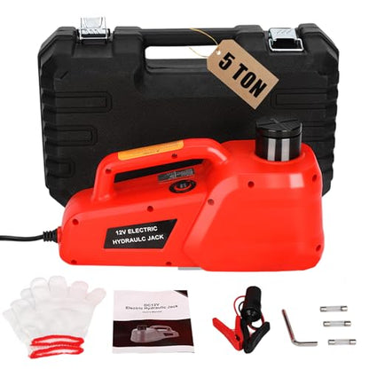 Trihelper Electric Car Jack 5 Ton 12V Hydraulic Floor Jack, 9 lbs | Fits Sedan SUV MPV Truck, Fully Automatic Lift, Wired Remote Control, Portable Storage Case, Roadside Emergency Kit - color: Red Jack Only