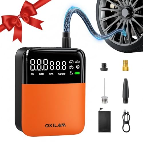 OXILAM C1 Tire Inflator Portable Air Compressor - Rechargeable 3x Faster Air Pump For Car Tires With Tire Pressure Gauge, 150psi Cordless Air Compressor For Car, Motorcycle, Bike, Ball And More