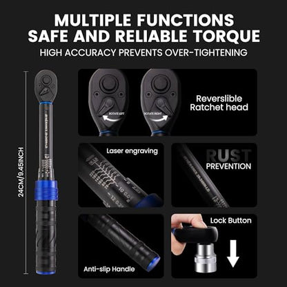 1/4-Inch Drive Click Torque Wrench, 20-240 in.-lb / 2.3-27.1 Nm, Adjustable Dual-Direction 72-Tooth Inch Pound Torque Wrench for Bike, Motorcycle & Small Engine Repair - size: 1/4" DR.『20-240 IN.LB』