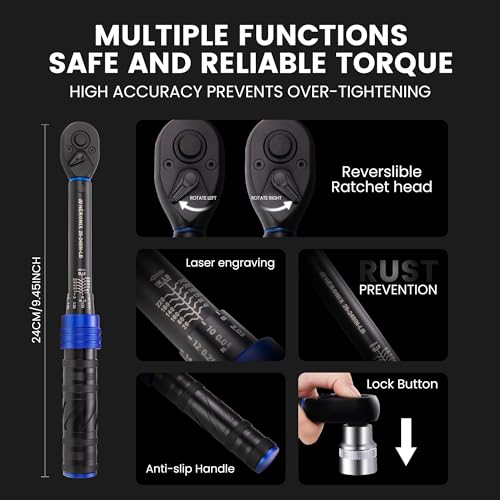 1/4-Inch Drive Click Torque Wrench, 20-240 in.-lb / 2.3-27.1 Nm, Adjustable Dual-Direction 72-Tooth Inch Pound Torque Wrench for Bike, Motorcycle & Small Engine Repair - size: 1/4" DR.『20-240 IN.LB』