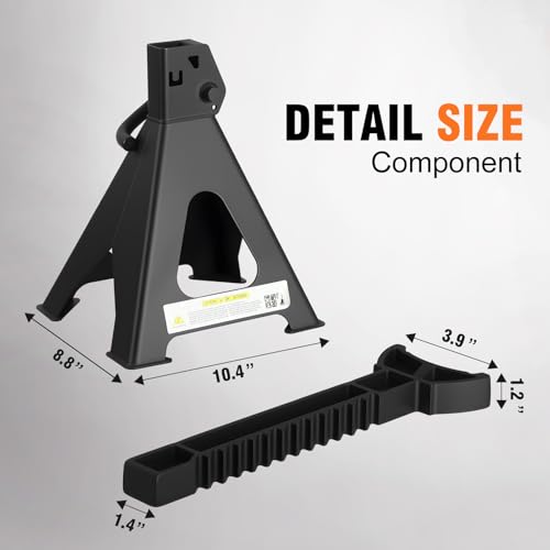 Heavy Duty Steel Jack Stand 3 Ton (6600 lb) with Double Locking and Large Foot Base, 11.44” to 16.75”Adjustable Height,Lifting for SUV, Truck,Black, 2 Pack (6 Ton) - size: 6 Ton