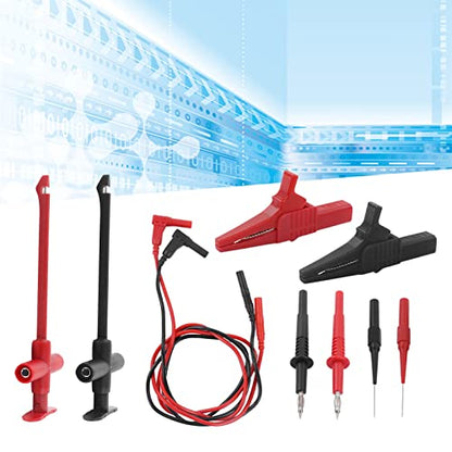 Multimeter Alligator Clips Test Leads Kit, Eectrical Alligator Clips Probe Test Kit,19A JT8001‑1 Crocodile Clip Wire Piercing Needle Probe 0.7mm Multimeter Accessories for Electronic Repair