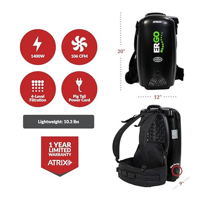 Atrix Ergo Backpack Canister Vacuum, Portable Cleaner with Attachments for Professional and Residential Use, VACBP10 Premium Bundle - size: Premium Bundle