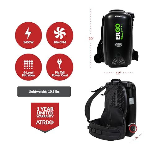 Atrix Ergo Backpack Canister Vacuum, Portable Cleaner with Attachments for Professional and Residential Use, VACBP1-PK Pro Bundle - size: Pro Bundle