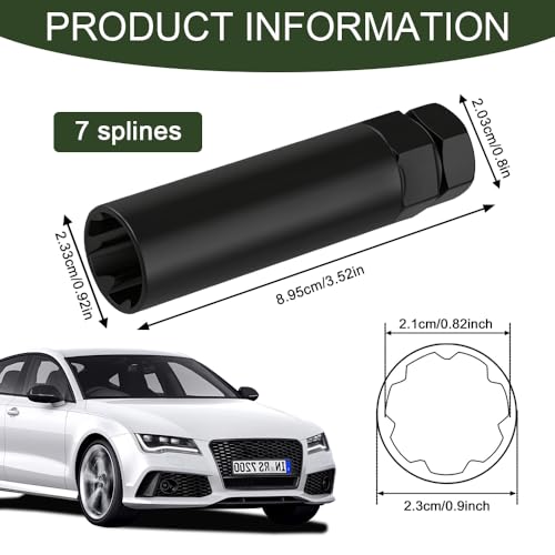 6 Spline Lug Nut Socket, Black Spline Locking Lug Nut Removal Tool, Car Drive Tuner Socket Key, Wheel Lock Removal Kit for 21mm/13/16 Inch and 22mm/7/8 Inch Hex Socket Wrench (7 Spline) - color: 7 Spline