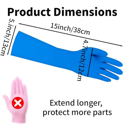 Long Sleeves Durable Disposable Nitrile White Gloves 15inches,Household Cleaning Dishwashing Waterproof 30PCS - color: Blue, size: Small