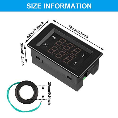 Volt Amp Meter 500V 200A Voltmeter Voltage and Current Meter Digital Dual Display, 0.39 Inches LED 2 in 1 Multimeter, 2 Wire Voltage Amperage Tester Gauge with Current Transformer (3 Pieces)