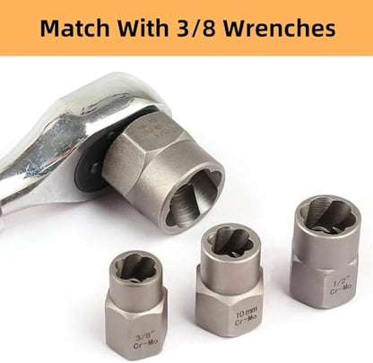 14-Piece Impact Bolt & Nut Remover Set, 3/8”Bolt Lug Nut Extractor Socket Tool Set, Damaged Bolt Nut Remover with Hex Adapter for Removing Stripped, Damaged, Rounded off and Rusted Bolts & Nuts
