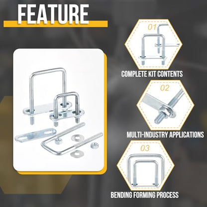 DTGN M8x60x100mm U Bolts Square Kit - 2Set - Carbon Steel U-Bolt Kit with Nuts, Washers, Frame Plate - Good for Pipe, Trailer, Automotive, Leaf Spring Fastener - size: M8x60x100mm