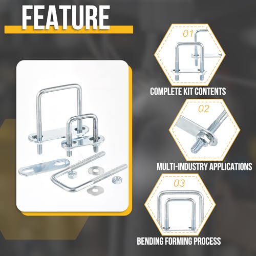 DTGN M10x75x150mm U Bolts Square Kit - 2Set - Carbon Steel U-Bolt Kit with Nuts, Washers, Frame Plate - Good for Pipe, Trailer, Automotive, Leaf Spring Fastener - size: M10x75x150mm