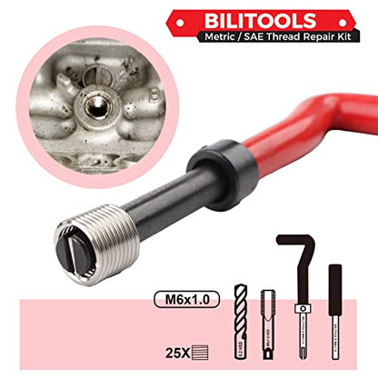 BILITOOLS M6x1.0 Thread Repair Kit, HSS Drill Helicoil Repair Kit Metric - size: M6 x 1.0, style: Metric