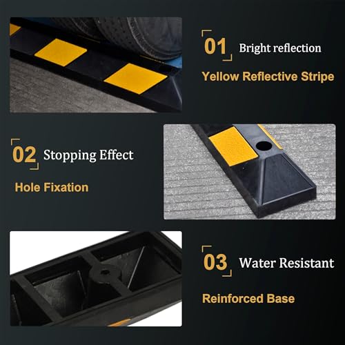 OrangeStar 2-Pack 36" Rubber Parking Curb, Heavy Duty Vehicle Wheel Stopper, Garage Parking Aid with Yellow Reflective Stripes for Car, Truck, Trailer - size: 36" (2-Pack)