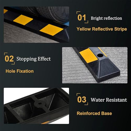 OrangeStar 2-Pack 36" Rubber Parking Curbs | Heavy Duty Vehicle Wheel Stopper, Garage Parking Aid with Yellow Reflective Stripes for Car, Truck, Trailer - size: 36in (2-Pack)