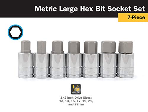 Titan 16157 Metric Large Hex Bit Socket Set, 7 Piece - size: 1/2-Inch Dr. Metric 7-Piece