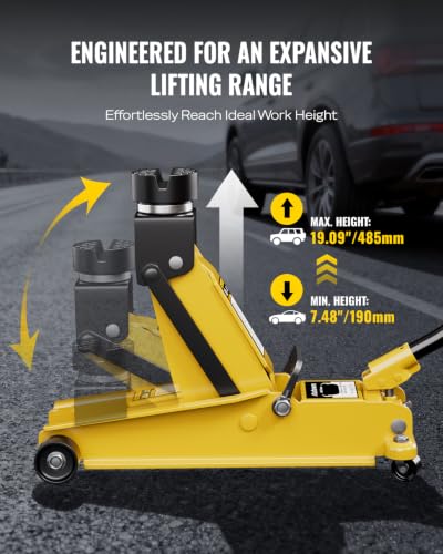 AUTOWN 3 Ton (6600 lbs) Floor Jack, Heavy Duty Steel Hydraulic Jack for Car, Low Profile Floor Jack with Rubber Pad, Quick Lift Car Jack with Lifting Range 7.1'' to 20.9'', Yellow