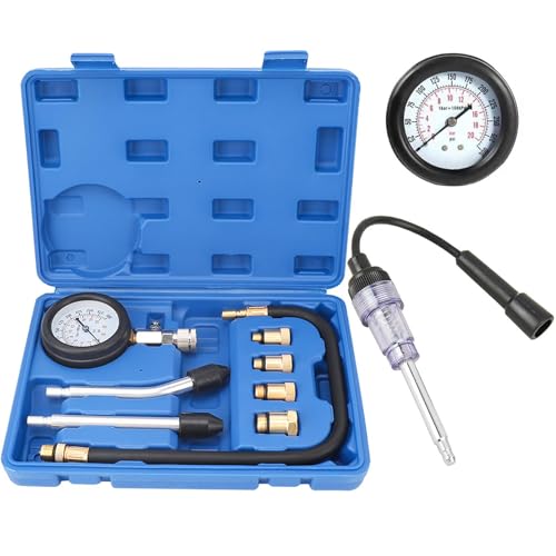 9 Pieces Compression Tester with Spark Plug Tester, Test Gauge, Motorcycle, Car, Outboard Engine, Chainsaw, Snowmobile, Car, Gasoline, Gas Engine - color: BLUE