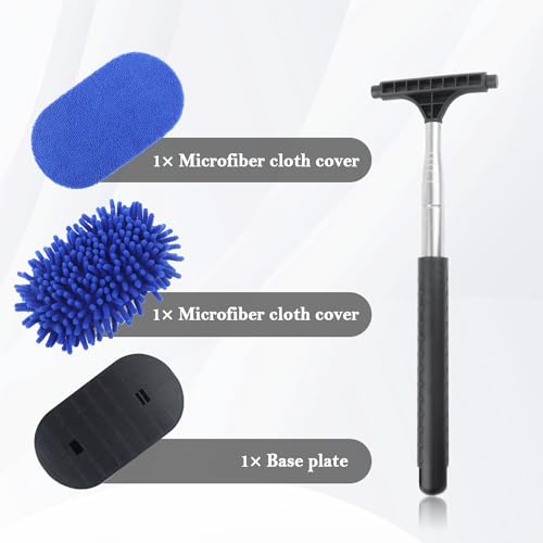 Car Windshield Cleaner Tool,3 in 1 Car Window Cleaner Tool Kit with Retractable Handle & 2 Re-Usable Microfiber Pads,180° Swivel Cars Cleaning Tools for Auto Outside/Inside