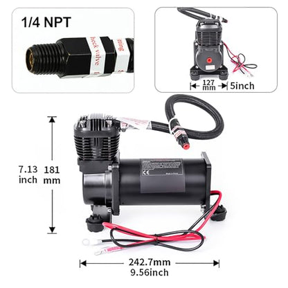 Ultra Quiet Air Compressor. 300PSI 1/4 NPT Super Silent 69DB Truck/Car Train Horn/Suspension/Ride/Bag kit/System and All 12v Vehicles like Semi/Pickup Trucks Black - color: Black 1/4