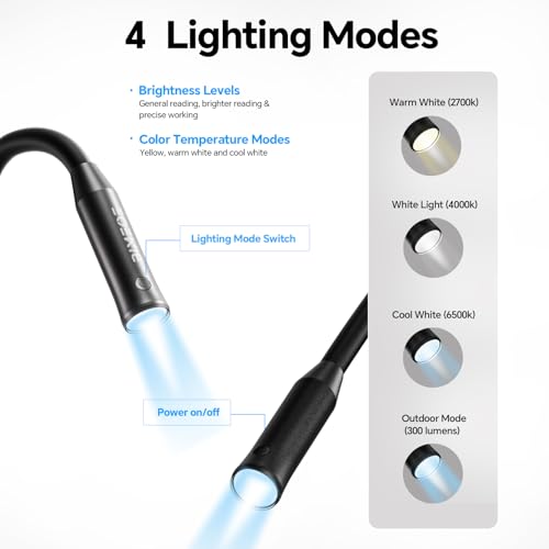 300 Lumens Rechargeable Neck Light, Hands-Free Outdoor Work Light with 3 Color Modes, 3800mAh Battery, Flexible Gooseneck Light for Camping, Mechanics, Fishing, BBQ