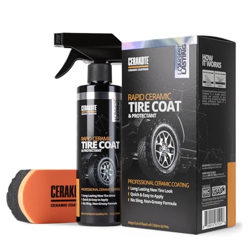 CERAKOTE® Rapid Ceramic Tire Coat - Long-Lasting Deep Black Tire Shine | Lasts up to 10X longer than traditional tire dressings with a natural satin and a no-sling ceramic finish. Car, truck, & SUV - size: 10 oz. Kit