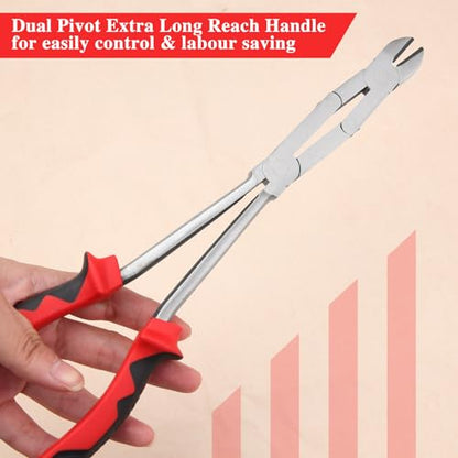 Extra Long Reach Wire Cutting Pliers Double-Joint Side Cutters | Dual Pivot Diagonal Cutters, Compound Action Cutting Pliers, for Wire, Cable Ties and Hard to Reach Narrow Spaces, X Type - style: Side Cutters