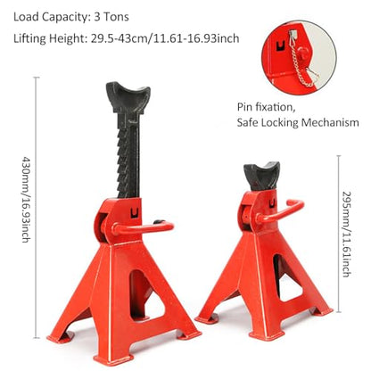 Shkalacar Heavy Duty Steel Jack Stands, 2 Pack Steel Jack Auto Stands 3 Tons with Locking and Foot Pad Lifting Height 29.5-43cm/11.61-16.93inch for Cars ATV