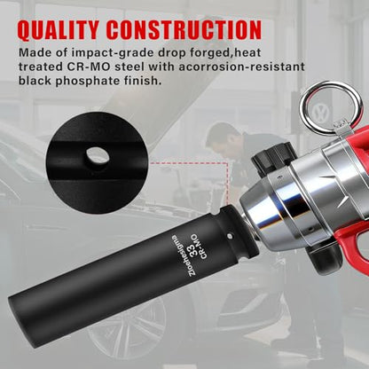 1" Drive 33mm Extra Deep Impact Socket Set,8-Inch Long,6-Point Axle Nut Socket for Easy Removal of Axle Shaft Nuts,Metric, CR-MO Steel