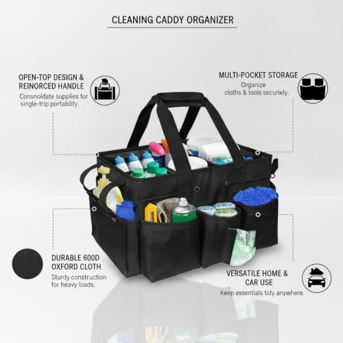 Fits Standard Spray Bottles Cleaning Caddy, Portable 600D Oxford Tool Organizer with Handle for Home and Car Detailing
